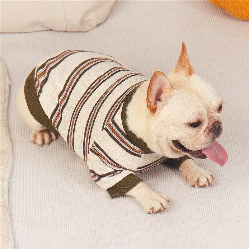 法斗衣服秋季新款宠物中小型犬巴哥斗牛犬雪纳瑞衣服春秋条纹卫衣