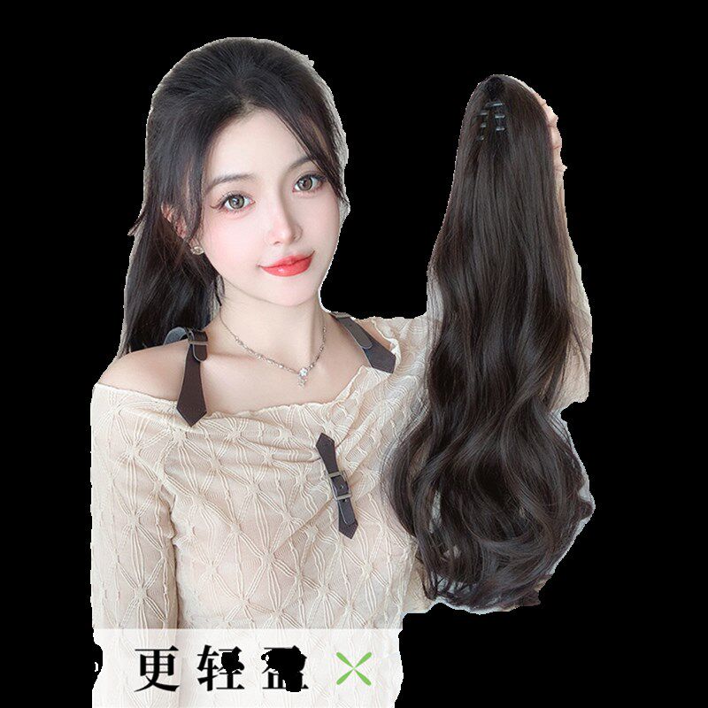 真发马尾假发女抓夹高马尾大波浪卷发假马尾自然蓬松55长发假辫子