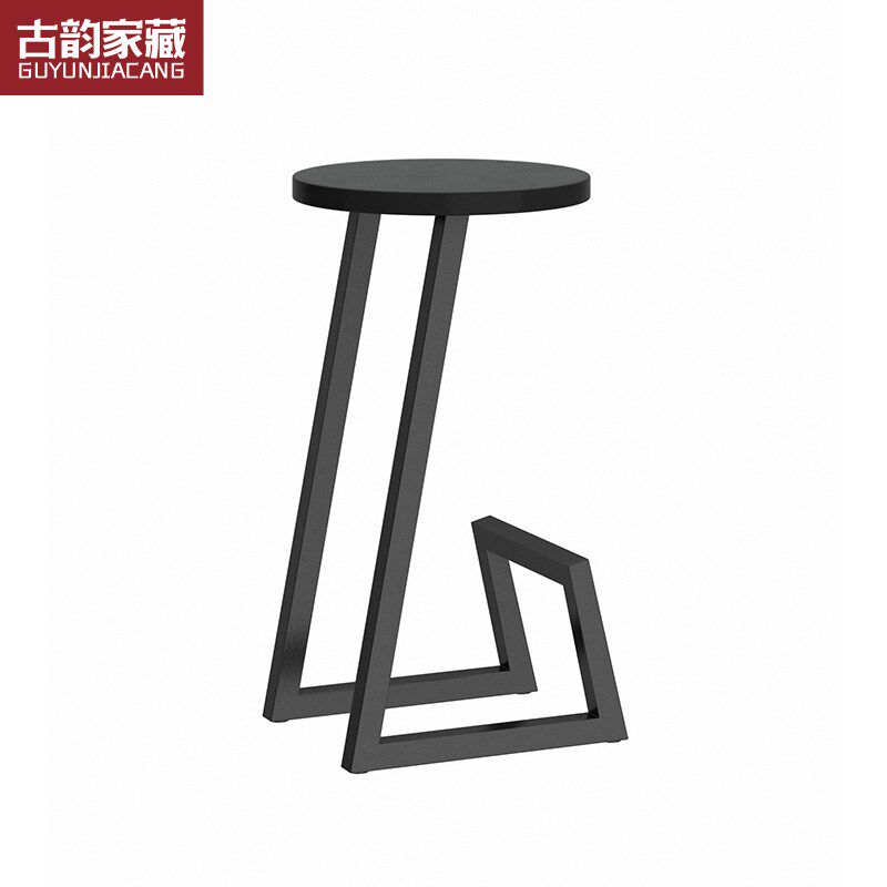 北欧简约吧台凳家用实木吧台椅圆凳酒吧收银台创意铁艺椅岛台凳子
