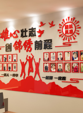 团队励志墙贴相片墙荣誉榜公司企业文化墙布置办公室背景墙面装饰