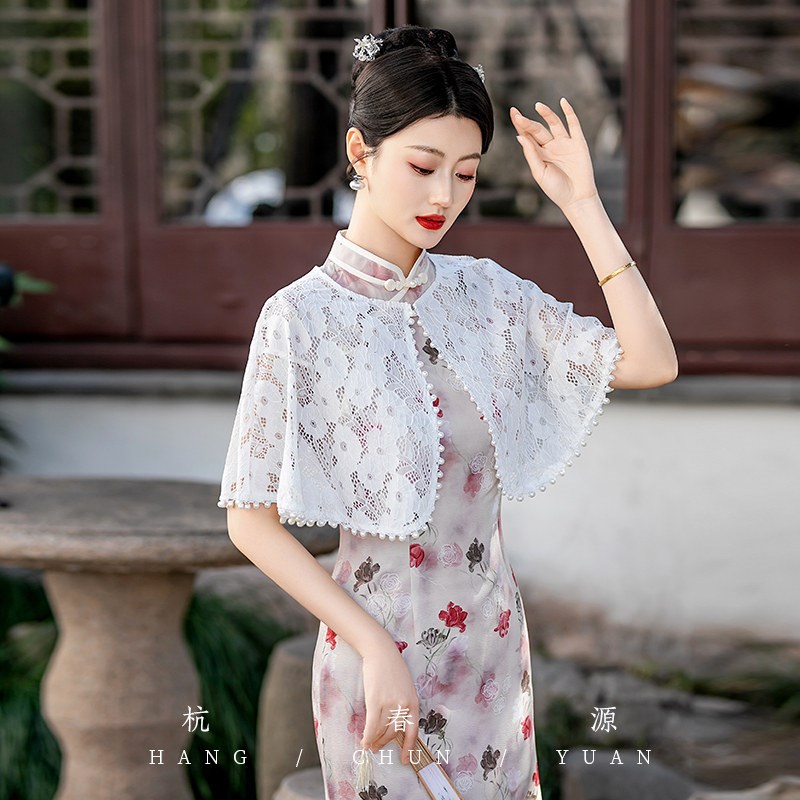 夏披肩配旗袍外搭圆领斗篷小披风女礼仪宴会礼服配饰蕾丝坎肩开衫