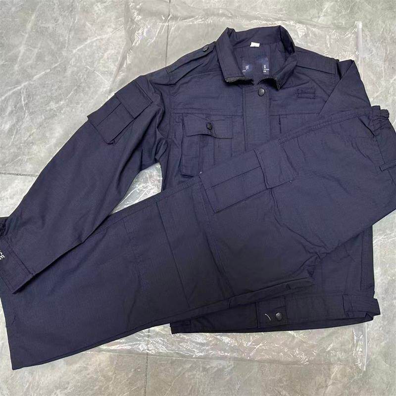 网格训练蓝黑色作训服保安执勤夏季长袖藏蓝冬季工作服作训套装