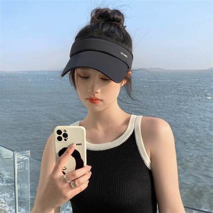 防晒帽女夏季遮脸防紫外线户外跑步运动遮阳帽鸭舌帽空顶