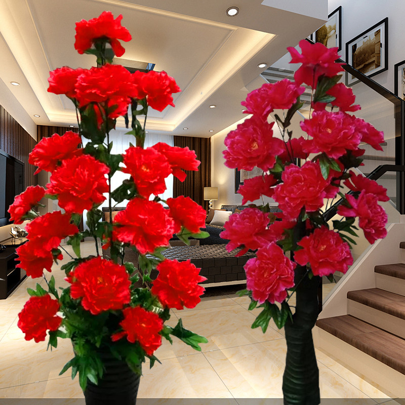 仿真植物装饰牡丹花树大朵假花绢花树摆件客厅落地花艺家居盆景花