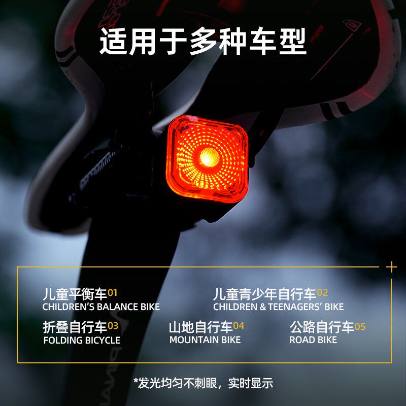 艾锐伦自行车尾灯智能感应夜骑警示刹车灯公路山地单车骑行装备