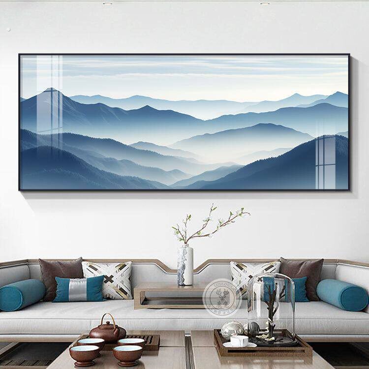 背後有靠山挂画新中式山水画客厅沙发背景墙装饰画茶室水墨画壁画