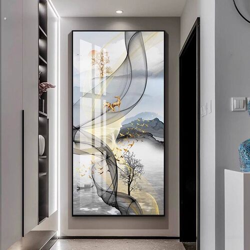 现代简约入户玄关装饰画轻奢大气走廊尽头挂画客厅玄幻过道壁画