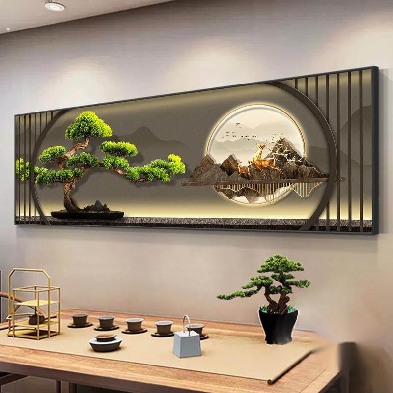贴在墙上的装饰画迎客松客厅装饰画办公室福禄沙发背景墙壁画茶室