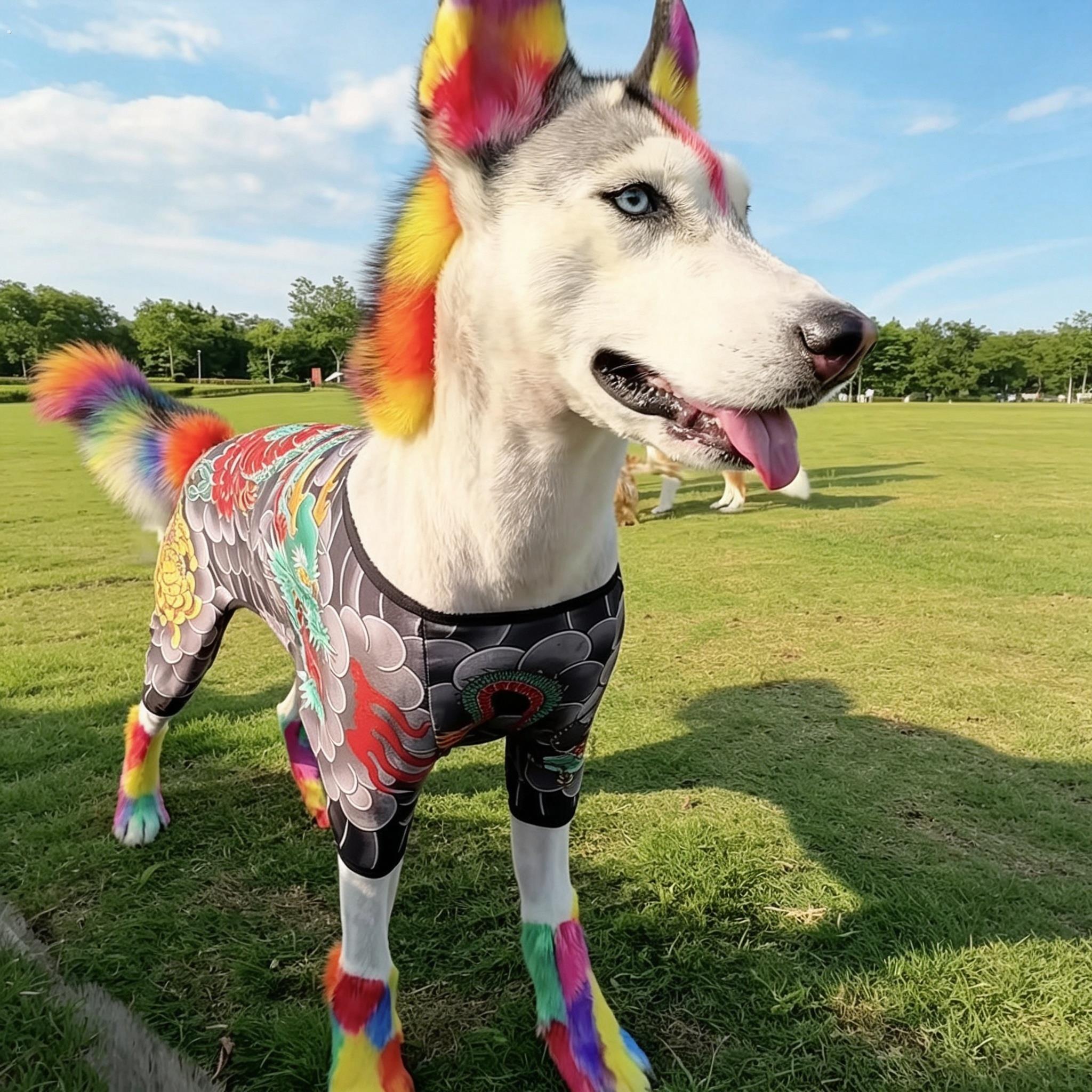 狗狗纹身衣服夏薄款宠物帅气装扮猫狗四脚衣个性穿搭装饰拍照道具