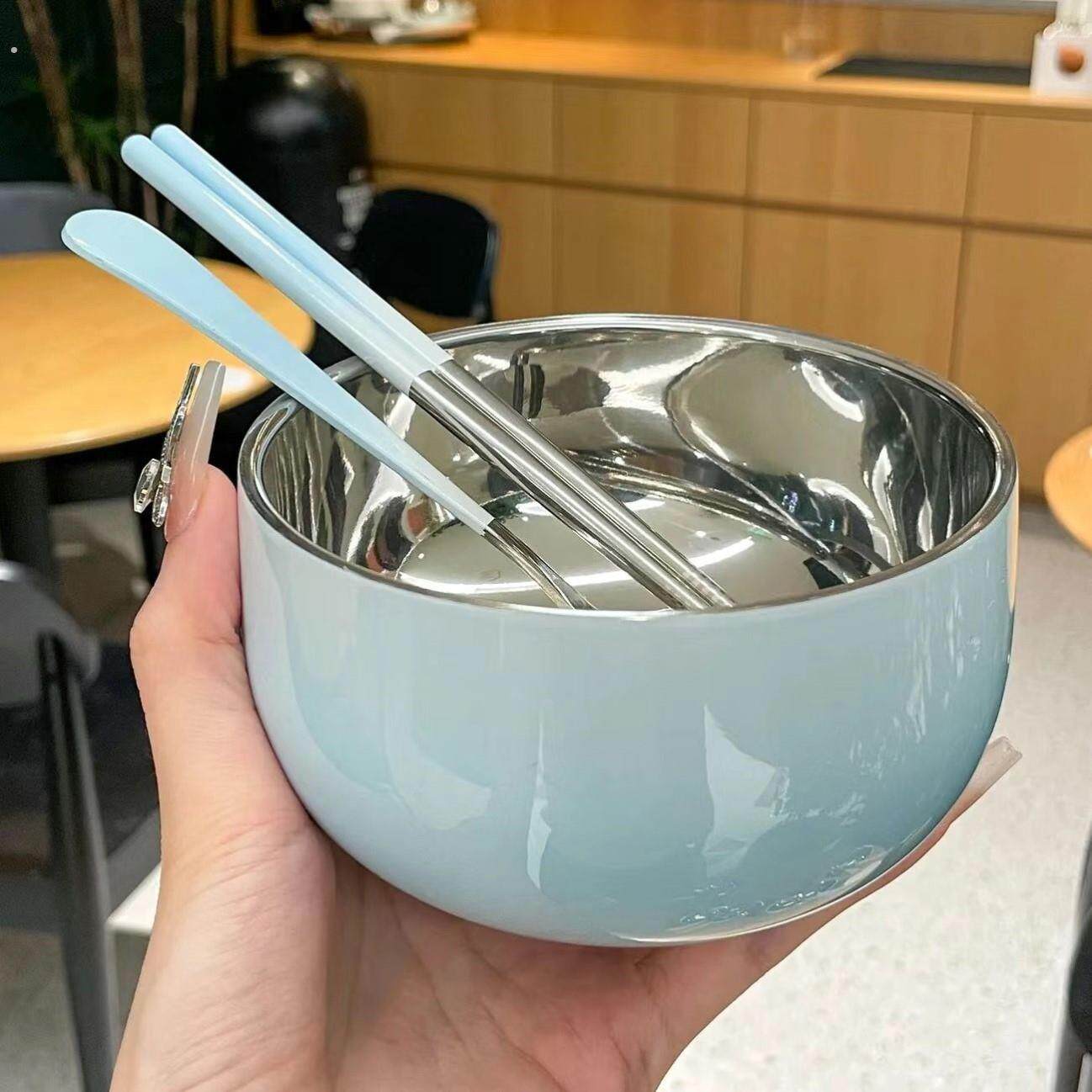 碗筷套装单人一套一人食精致一套碗家用一人一个迁乔碗不锈钢渐变