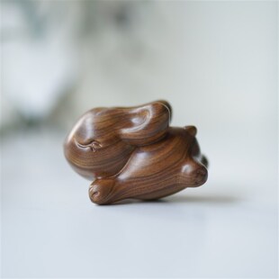 手把件绿檀木实木可爱天然可以盘玩 礼物 兔飞猛进桌面摆件 Joe