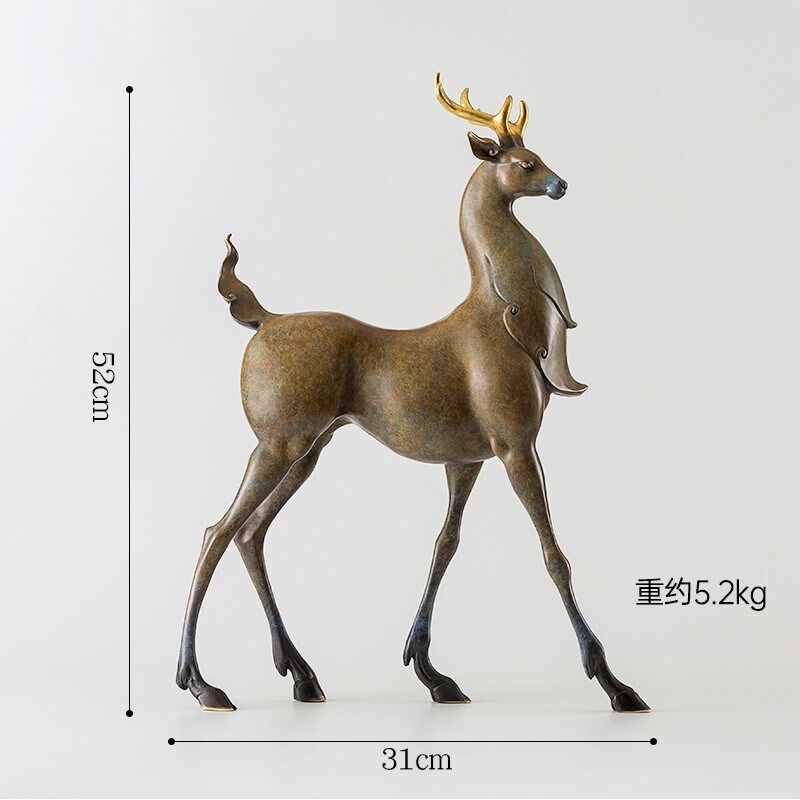 铜韵堂福鹿摆件一路平安铜鹿工艺品客厅酒柜玄关装饰乔迁新居礼物