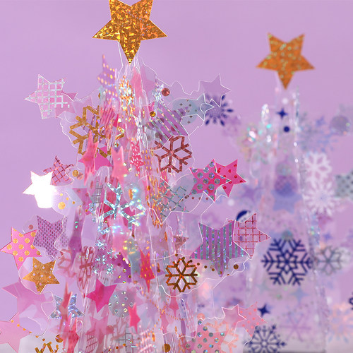 卡小姐新品梦幻3d星星雪花水晶圣诞树创意装饰摆件平安夜祝福贺卡
