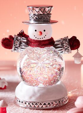 2023雪人姜饼人水灯自动飘雪暑假节装饰发光摆件小夜灯水晶球礼物