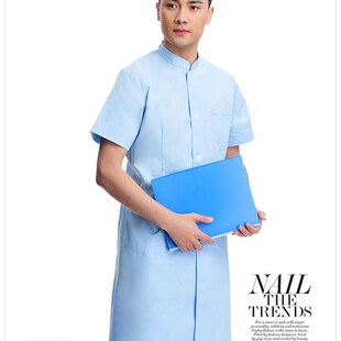 中山领立领男女白大衣短袖夏装薄蓝工作服牙科口腔推拿按摩足疗师