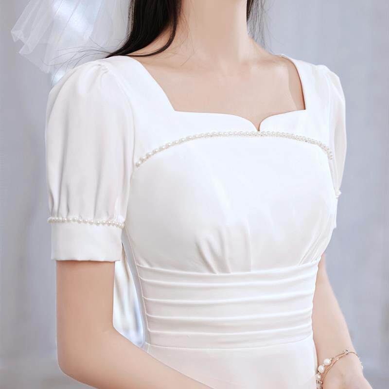 温柔感平时可穿晚礼服小个子领证白色裙子法式日常轻婚纱裙新娘