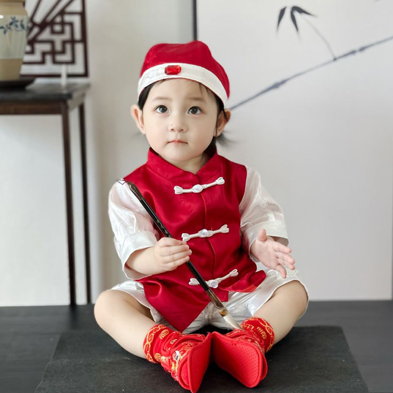 周岁礼服男童夏季新款抓周服唐装新中式国风女宝宝百天宴一岁套装