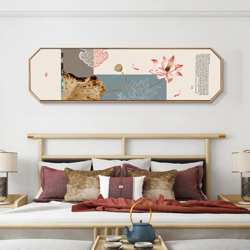 新中式挂画床头装饰画客厅茶社背景墙挂画中国风荷花禅意茶室壁画