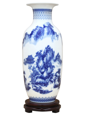 景德镇陶瓷器青花瓷富贵竹插花瓶装饰品客厅电视柜酒柜家居摆件