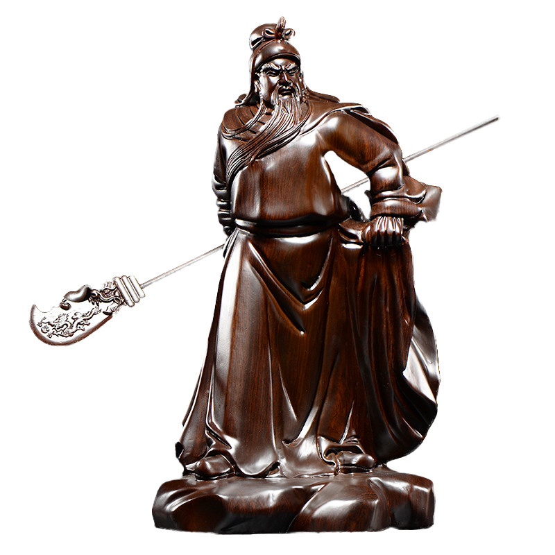 黑檀木雕关公横刀武财神关羽摆件家居招财镇宅中式实木神像工艺品