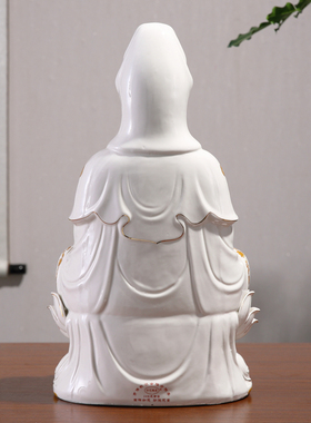 观音菩萨家用供奉观音佛像坐水浪莲花南海观世音陶瓷彩绘中式摆件