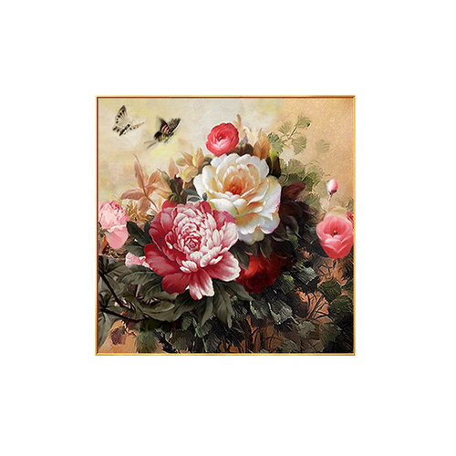 牡丹花开富贵手绘油画肌理壁画饭厅饭厅装饰画高档高级感美式挂画