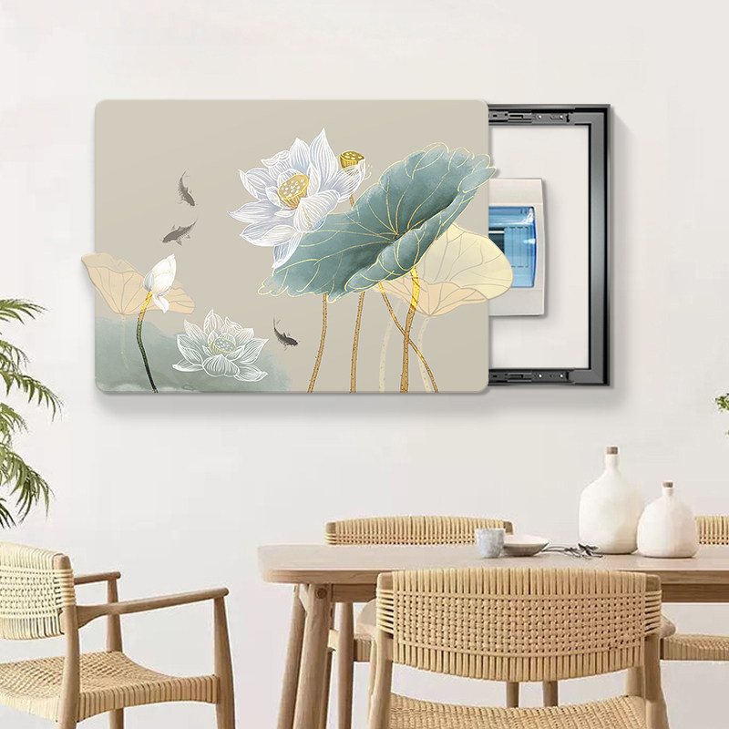 新中式电表箱装饰画荷花挂画免打孔配电箱电闸盒遮挡电箱餐厅壁画