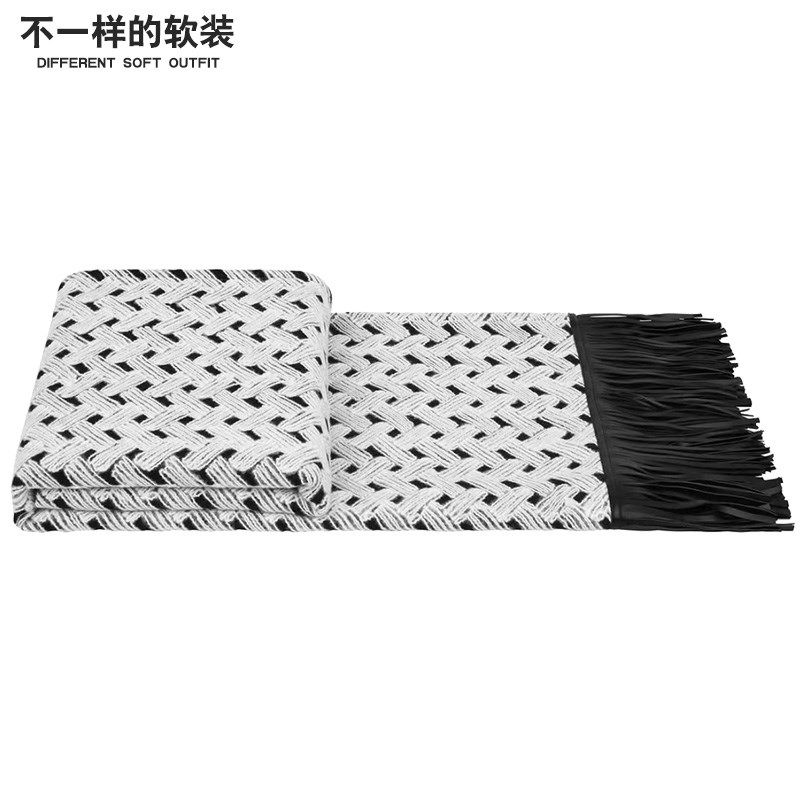 样板间民宿别墅酒店家具展厅床上搭毯几何图案床尾巾沙发毛毛搭毯
