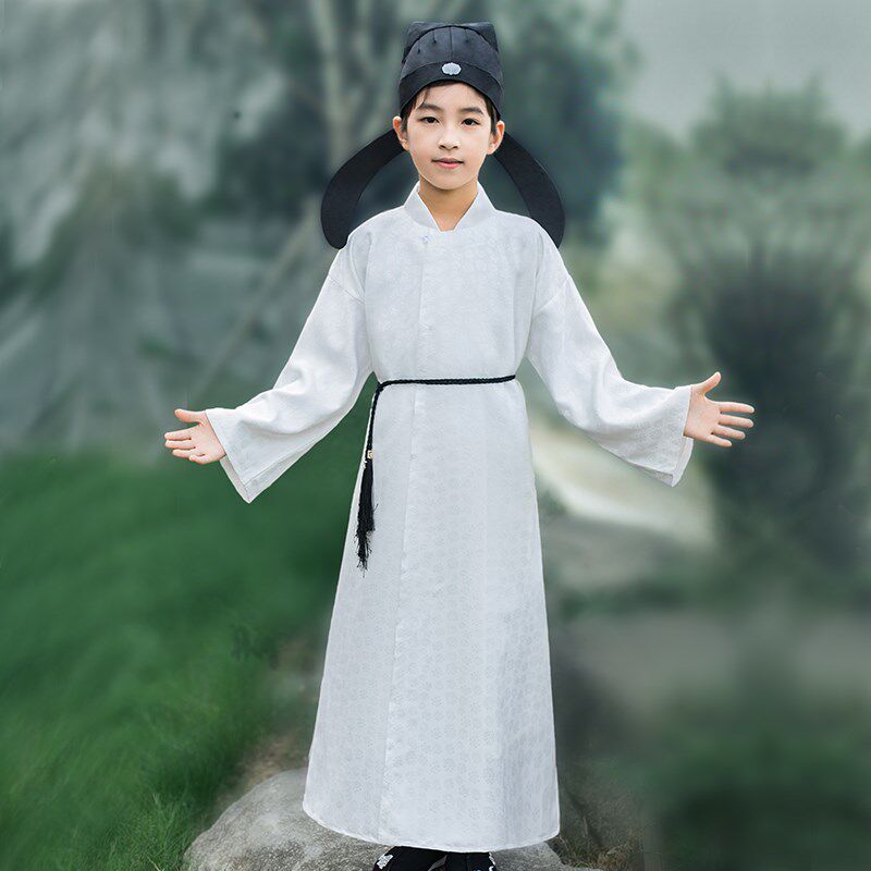 儿童李白汉服男童杜甫服装唐代诗人服装古风圆领袍套装古诗词朗诵