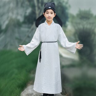 儿童李白汉服男童杜甫服装唐代诗人服装古风圆领袍套装古诗词朗诵