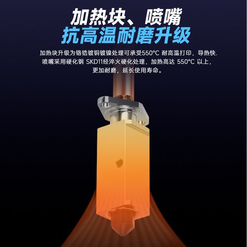 拓X1C/P1P竹子挤出头2.0升级硬化钢热端3D打印机高温可拆卸组件华