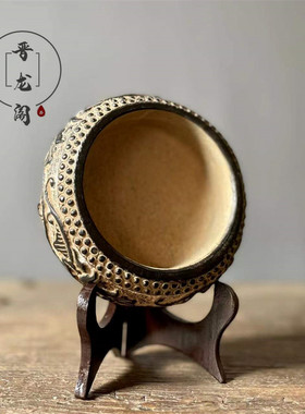 山西新款青石手工雕刻缠枝莲鱼盆 蒲草案头摆件家居装饰复古陈设