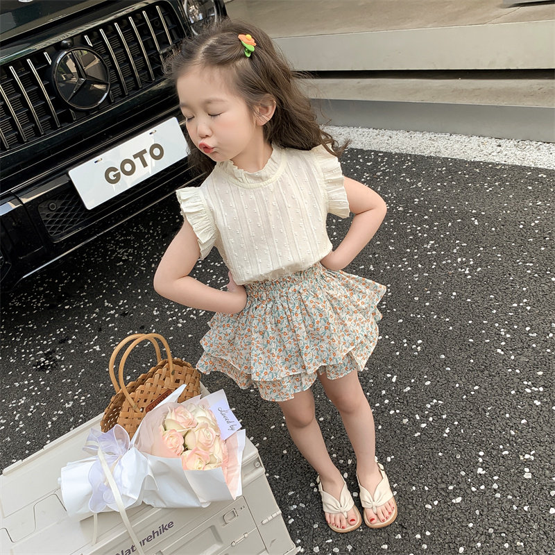 女小童裙裤套装夏款2023新款宝宝洋气夏装棉布女童时髦两件套夏季
