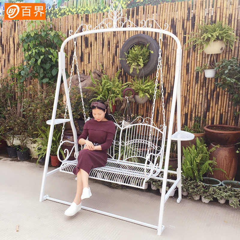 铁艺户外秋千双人欧式阳台吊椅吊篮庭院室内摇篮椅 婚庆婚礼摆件