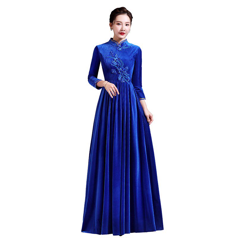 大合唱演出服长裙成人礼服2021新款中老年古装表演服中袖舞蹈服装