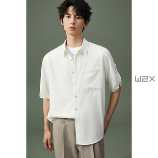 衬衫 w2x2023夏季 薄款 垂坠感短袖 衬衣休闲寸衣潮 男口袋设计感工装