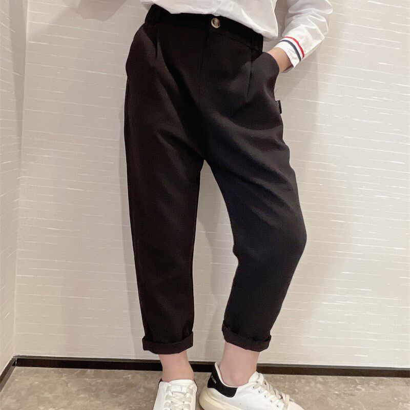 童装2023春装男童英伦风西裤男宝宝儿童西装裤黑色休闲裤子松紧腰