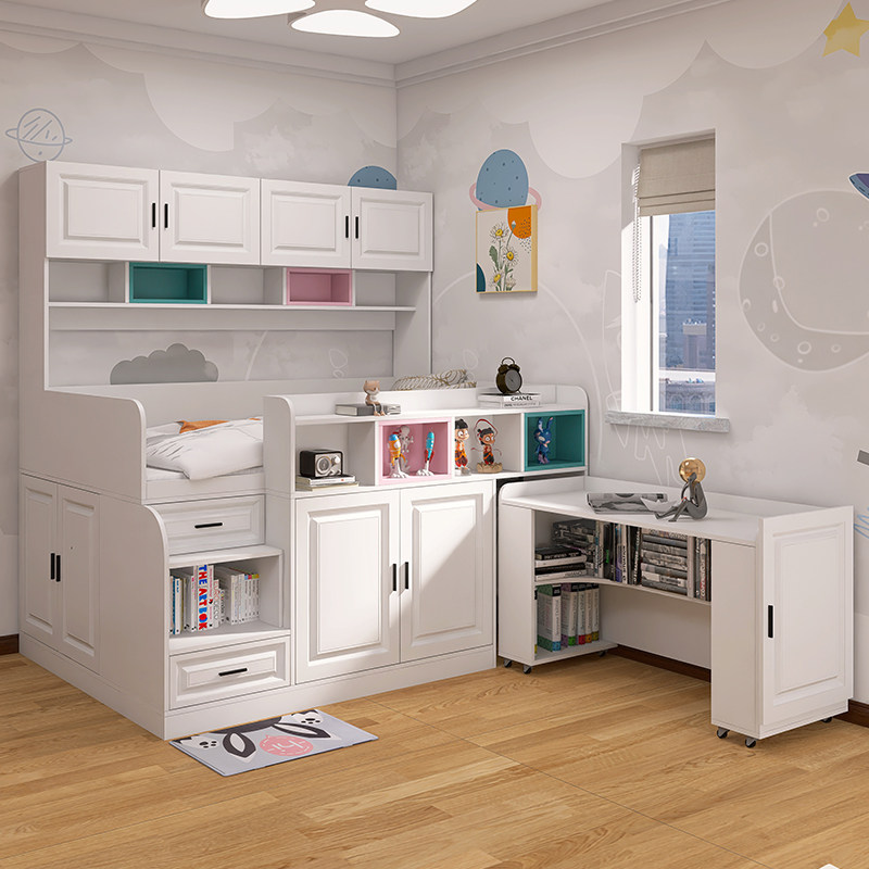 半高儿童床男孩女孩实木储物榻榻米床下衣柜带书桌一体小户型组合