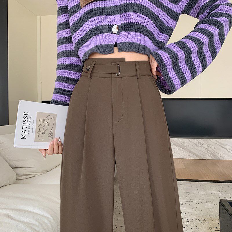 黑色西装裤女春秋季2023新款小个子高腰显瘦高级感垂感窄版阔腿裤