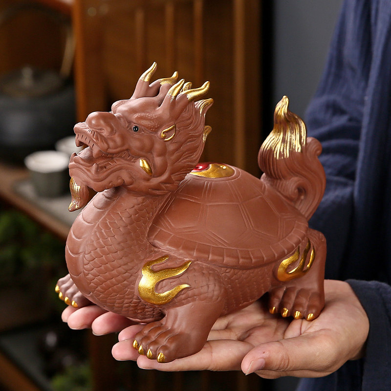 招财龙龟摆件玄关客厅办公室家居装饰茶室茶桌面摆设紫砂茶宠可养
