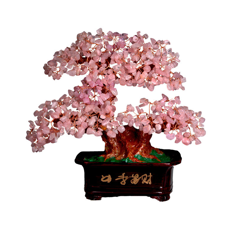 天然粉水晶发财树粉色招桃花摆件送闺蜜结婚礼物婚房装饰品招财树