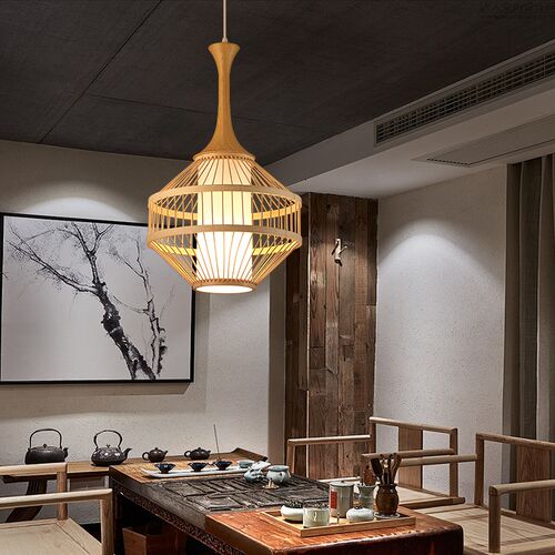新中式竹编吊灯禅意茶室民宿灯具日式火锅店饭厅竹艺编织灯笼罩