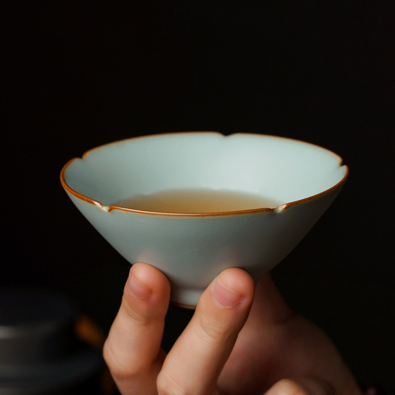 汝窑斗笠杯薄胎青瓷功夫茶主人杯单杯手工陶瓷景德镇汝瓷茶具开片