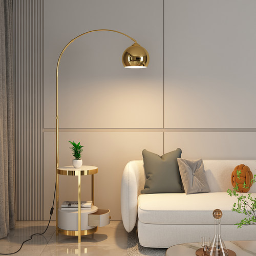 客厅落地灯钓鱼灯沙发旁边茶几置物架银色轻奢高级感flos卧室台灯