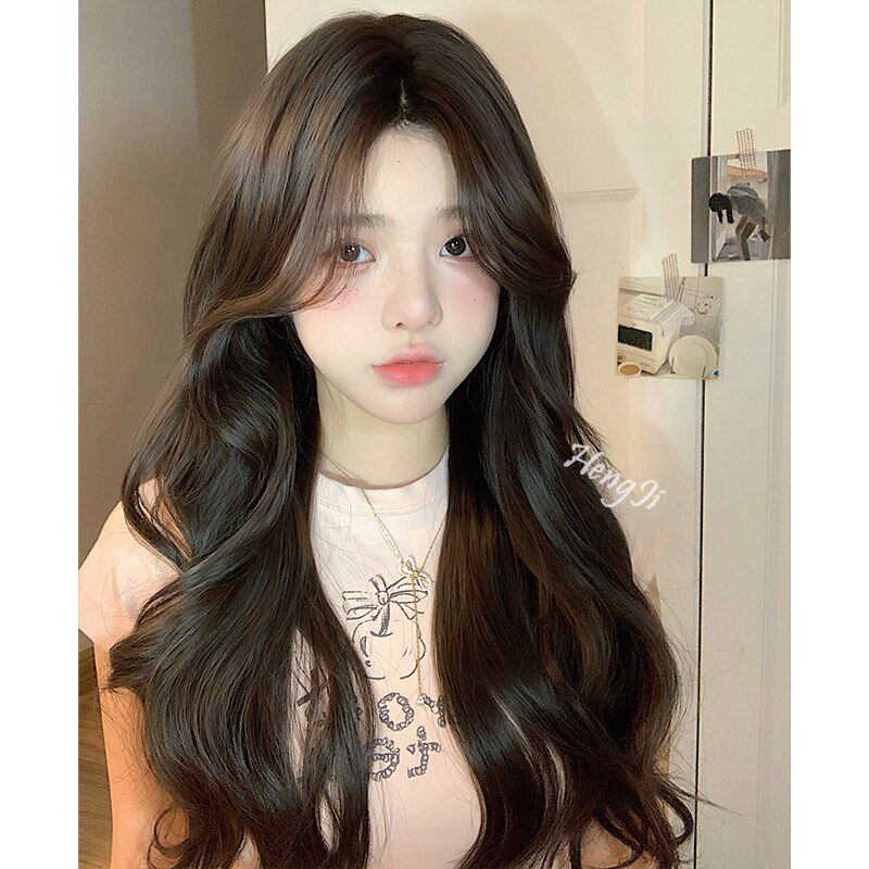 哼唧主播假发女日常网红中分长卷发自然日常逼真全头套式