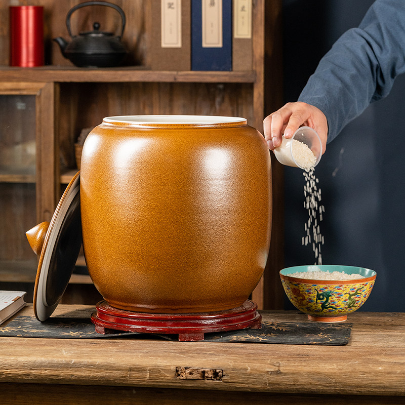 景德镇陶瓷米缸油缸面粉桶带盖家用20/30/50斤防潮密封茶叶储物罐