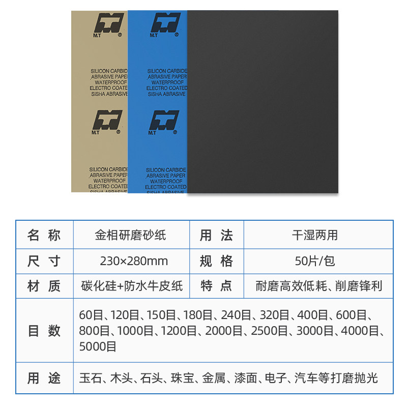 金相研磨砂纸干磨水磨1000目2000目镜面抛光汽车漆面玉石打磨抛光