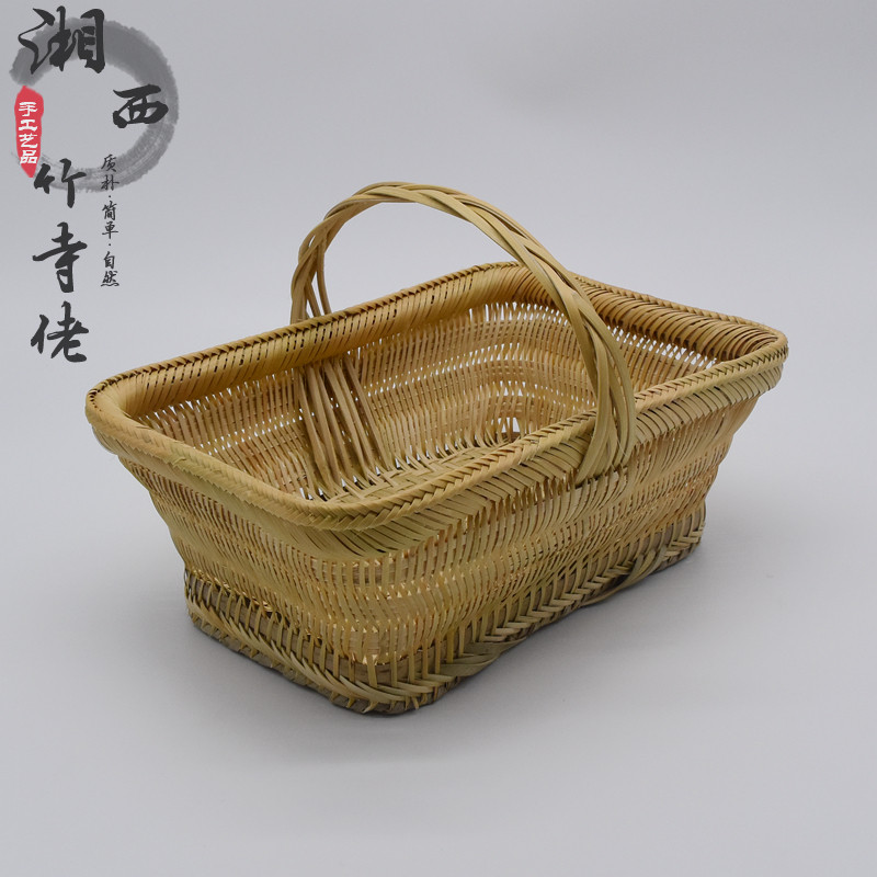 手工精致竹编方形手提篮子竹篮方筐竹篓茶叶采摘果篮表演道具新品