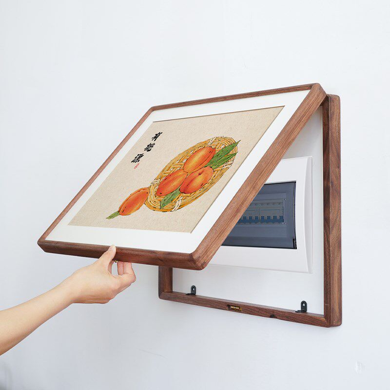 黑胡桃电表箱装饰画柚木配电箱遮挡弱电翻盖横版电闸盒餐厅挂画