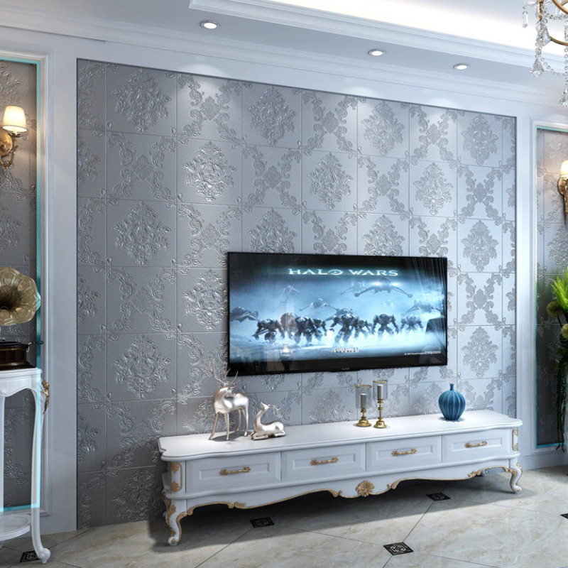 精雕欧式大马士革3D立体墙贴电视背景墙卧室装饰自粘墙纸饭店贴纸